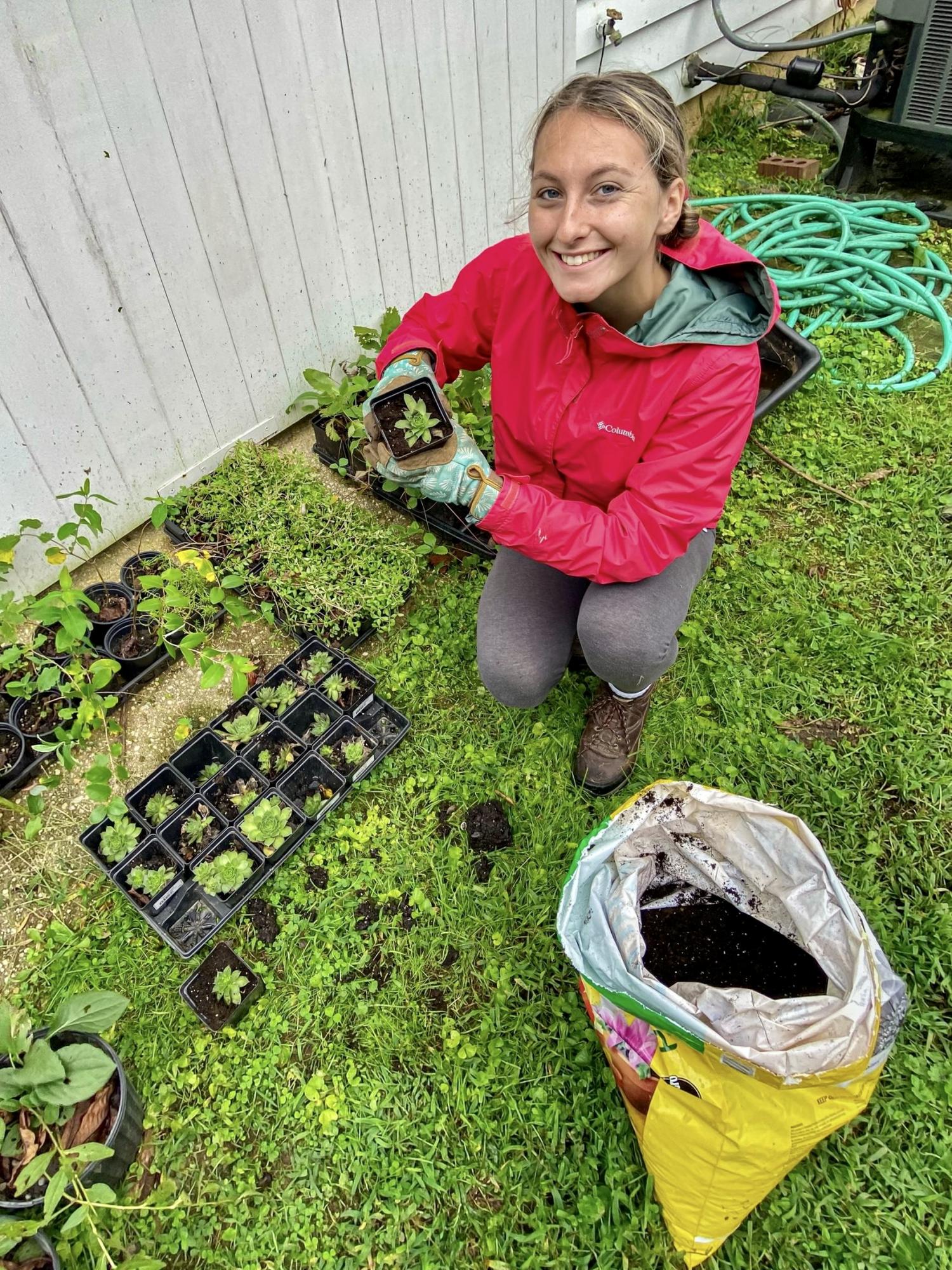 Haley Moore potting plants.